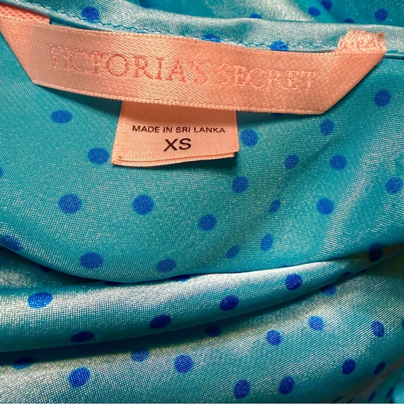 Victoria's Secret Aqua Blue Polka Dot Satin Slip with Lace Trim - Picture 5 of 5